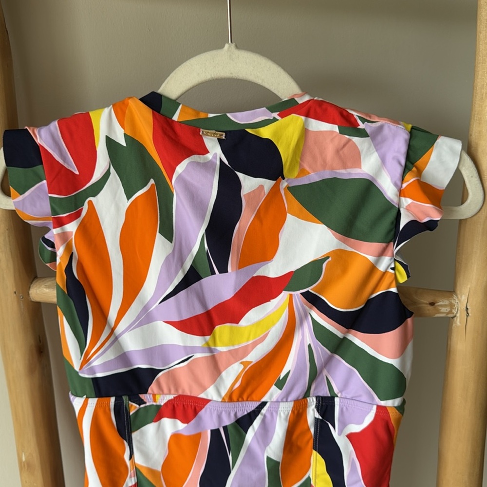Anne Cole Zip Up Flutter Sleeve Rash Guard One Piece Swimsuit in Palm Party Sz 6 - Picture 10 of 15